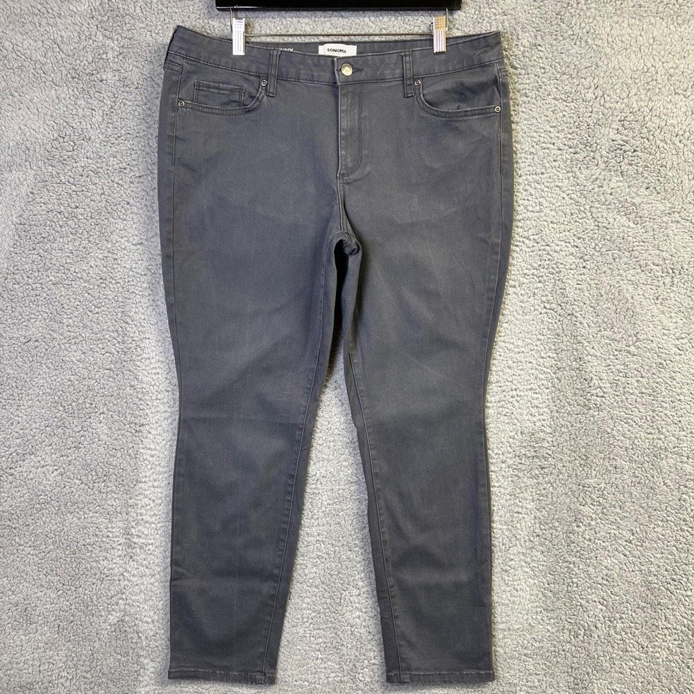 Sonoma Goods for Life Pants Women 16S Gray Skinny Stretch Mid Rise Short Chino